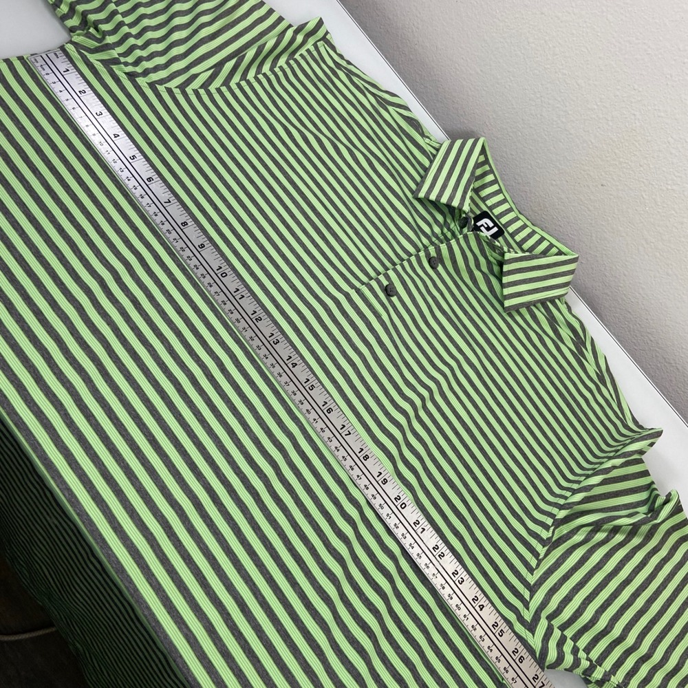 FootJoy Mens XXL Lime Green Gray Striped Golf Polo Shirt Stretch Business Casual - Picture 3 of 8